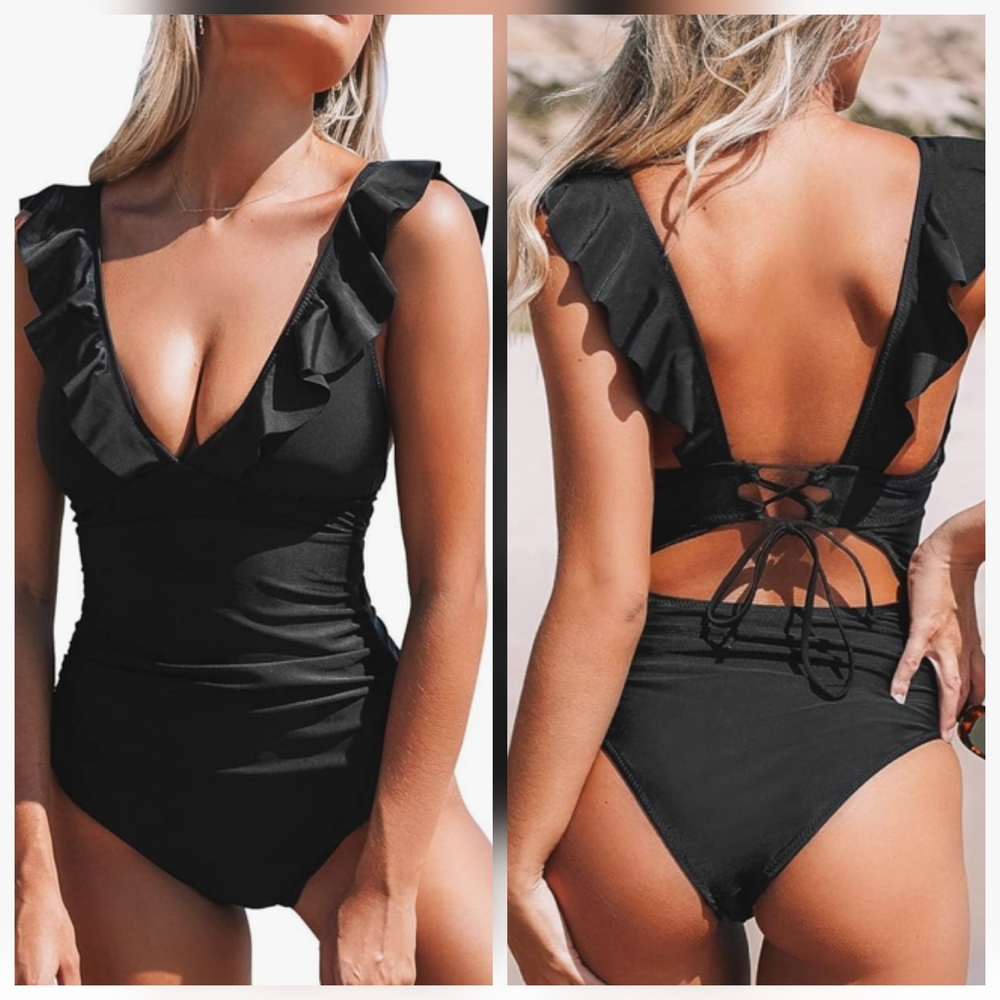 Ruffle Black One Piece Swimsuit